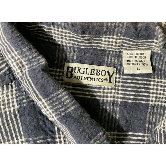 BUGLE BOY Authentic Mens Gray Plaid Short Sleeve Button Front Shirt Size Large - Picture 5 of 7